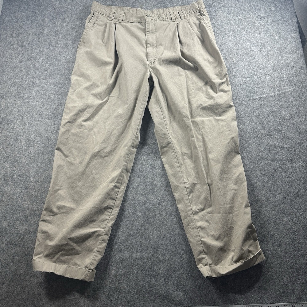 Dockers Pleated Chino Pants Mens 40x30 Khaki Tan Made in USA Cotton Vintage